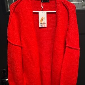 Cozy Red Open-Front Sweater